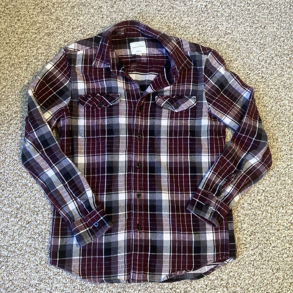 American Eagle Mens Plaid Flannel Shirt Size M Thick Grunge Streetwear Classic